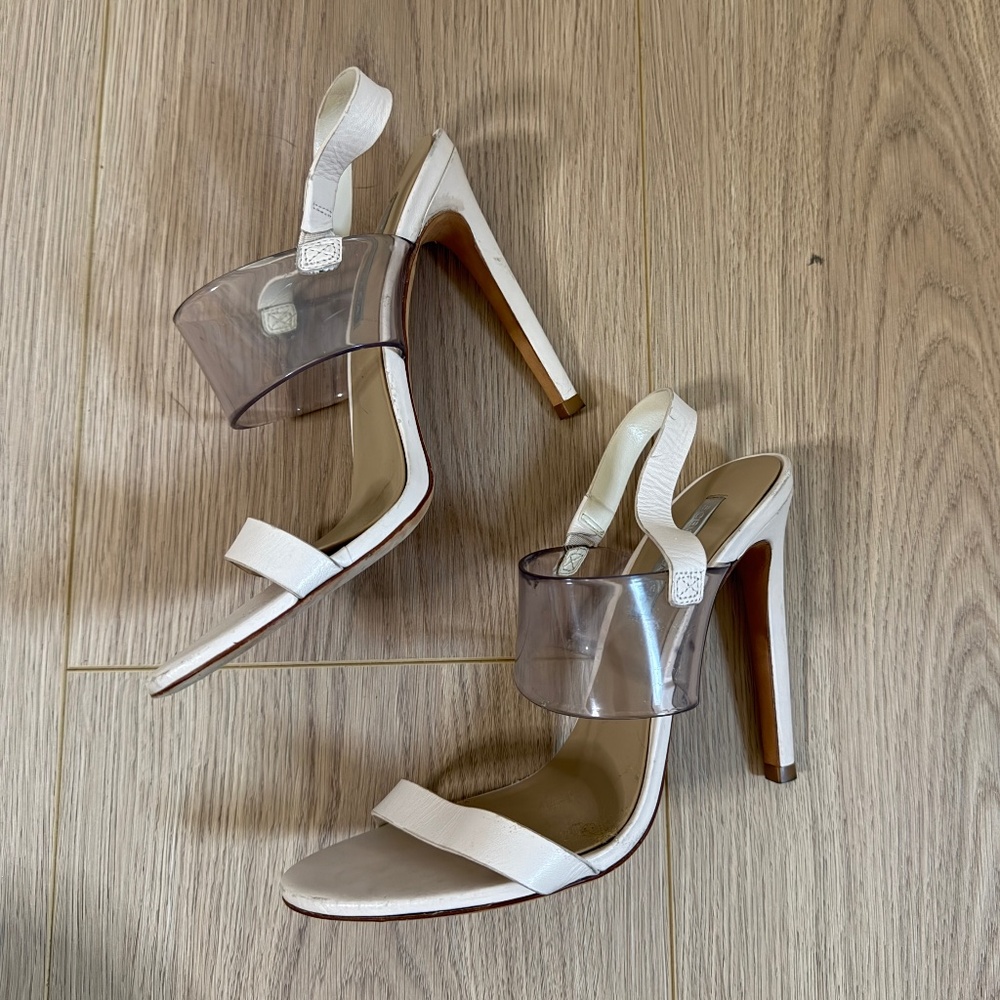 BCBGMAXAZRIA Clear Strap & Cream Leather Stiletto Heels